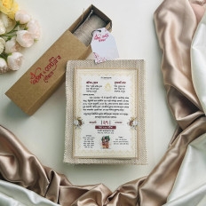 Exquisite Jute Framed Handmade Paper Wedding Invitation with Foil Text & Craft Box (MOQ 100)